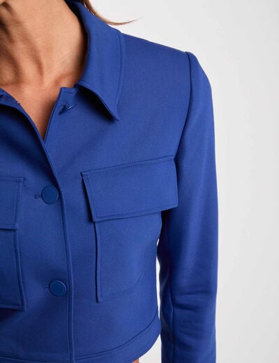 Veste courte boutonnée bleu electrique femme