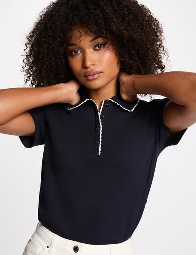 Getailleerde top met reverskraag marineblauw vrouw