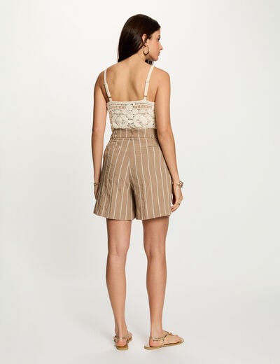 Gestreepte high-waist short taupe vrouw
