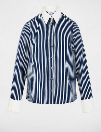 Chemise ray&eacute;e col contrastant bleu marine femme