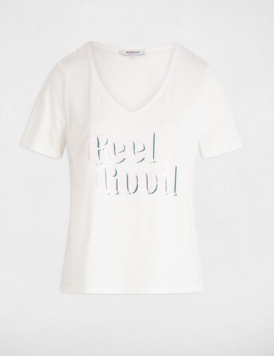 T-shirt met opschrift helder wit vrouw