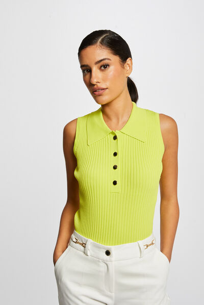 Mouwloze tanktop met polokraag anijsgroen vrouw