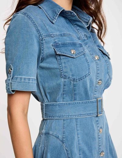 Korte denim skaterjurk stone washed denim vrouw