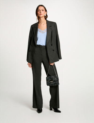 Gestreepte brede broek donkergrijs vrouw