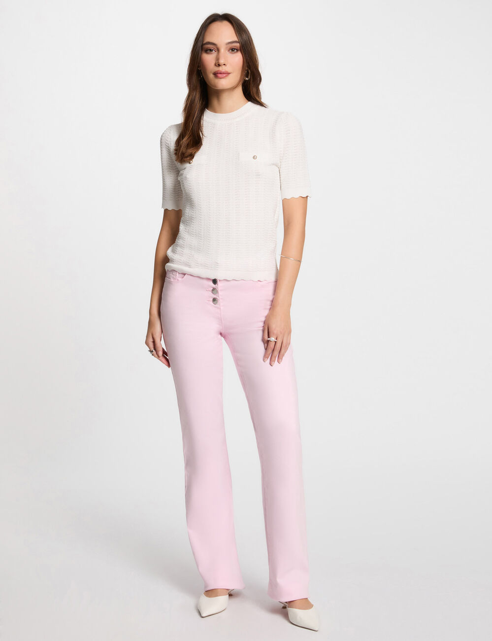 Bootcut broek met knoopsluiting pastelroze vrouw