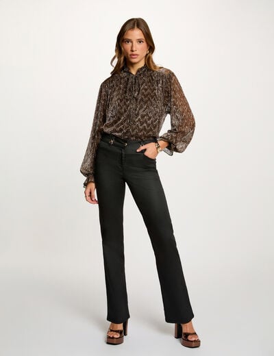 Bootcut broek met coating zwart vrouw