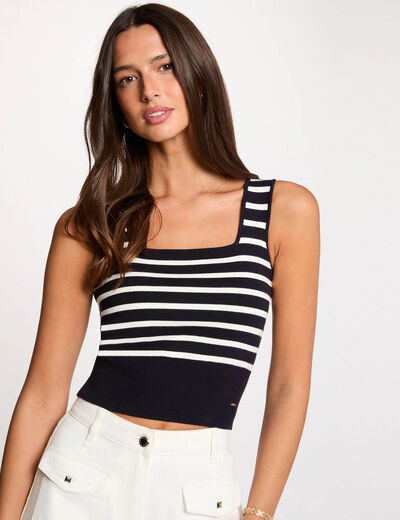 Top maille bretelles larges bleu marine femme