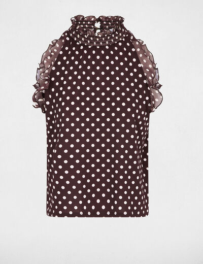 Mouwloze top met hoge hals donker bruin vrouw