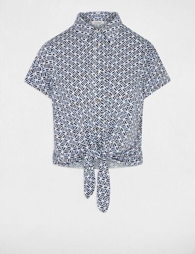 Chemise nou&eacute;e col &agrave; revers blanc femme
