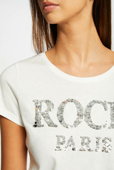 T-shirt met korte mouwen en opschrift verzilverd vrouw