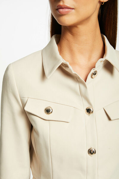 Getailleerd stadsjack met 3/4 mouwen beige vrouw
