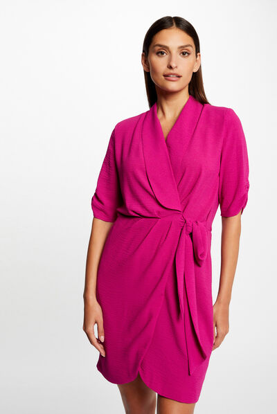 Robe portefeuille manches 3/4 framboise femme