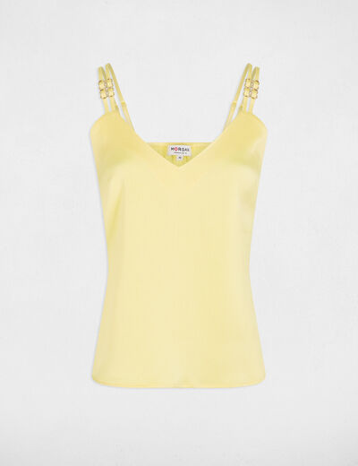 Satijnen top met bandjes lichtgeel vrouw