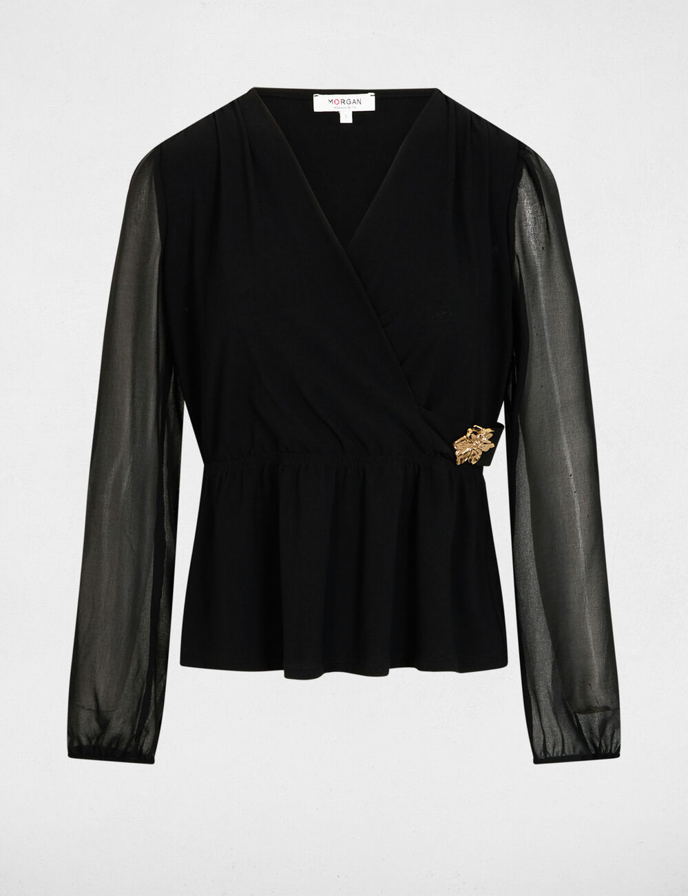 T-shirt cache-coeur col v noir femme