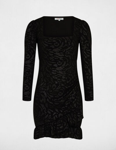 Robe ajustée drapée imprimé abstrait noir femme