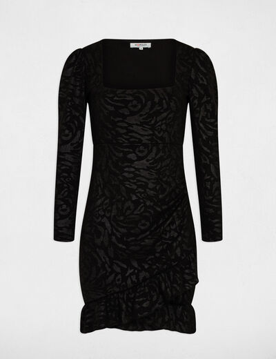 Gedrapeerde jurk met abstracte print zwart vrouw