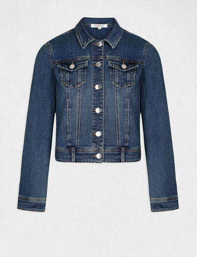 Veste droite boutonn&eacute;e en jean jean stone femme