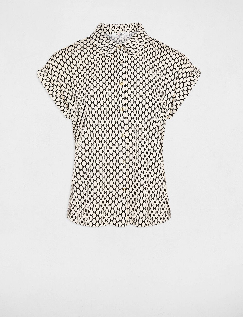 Chemise satin&eacute;e col &agrave; revers ivoire femme