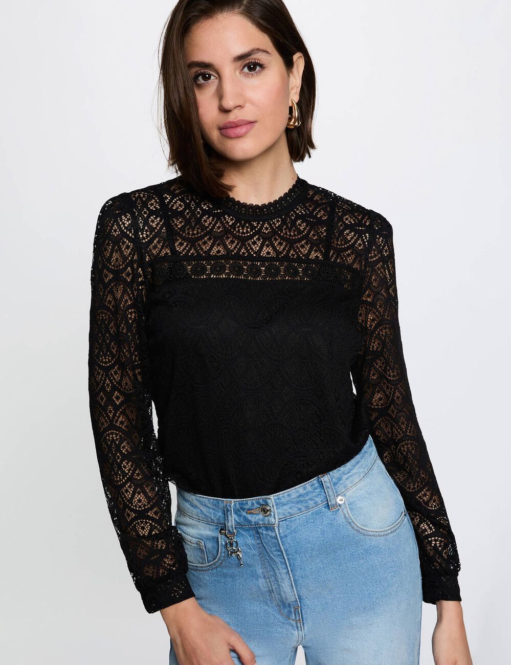 T-shirt kant lange mouwen zwart vrouw
