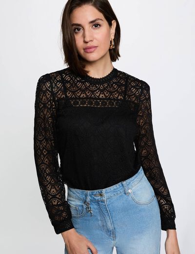 T-shirt kant lange mouwen zwart vrouw