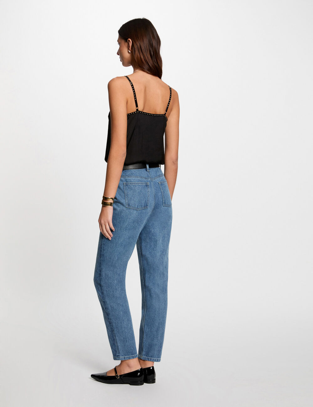 Top met fijne bandjes en studs zwart vrouw