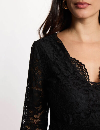 Body dentelle col v noir femme