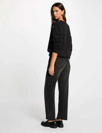 Sweat imprimé col rond noir femme