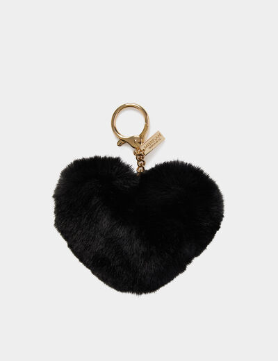 Porte-clefs coeur imitation fourrure noir femme