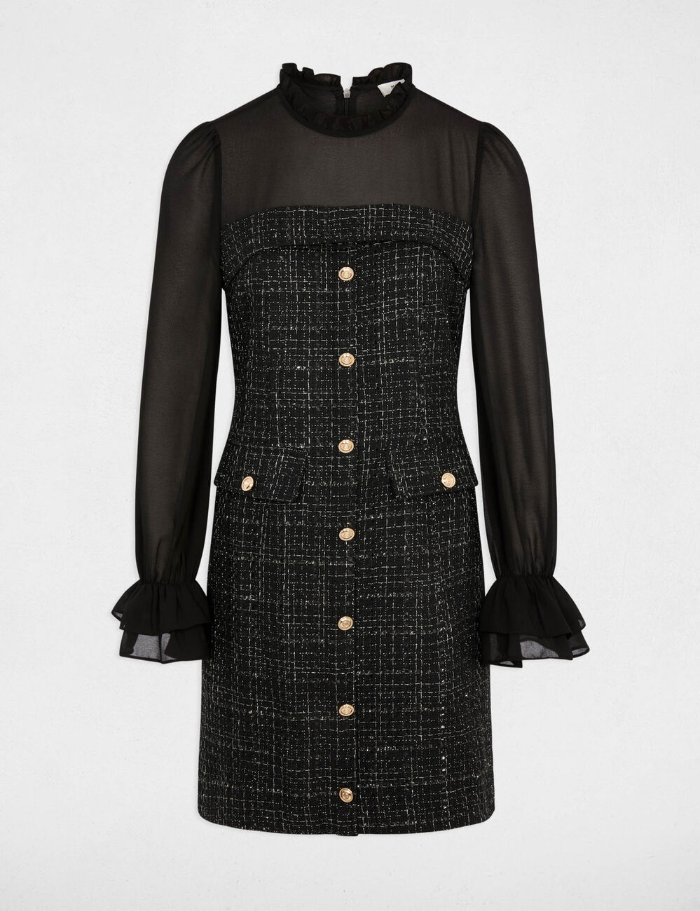 Robe tweed manches longues noir femme