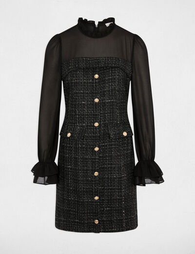 Robe tweed manches longues noir femme