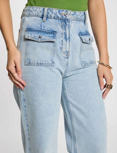 Jeans large taille haute denim bleach femme