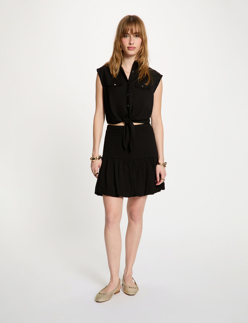 Korte geplooide rok zwart vrouw