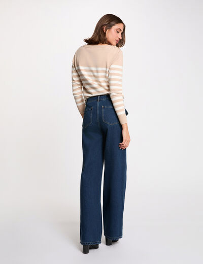 Gestreepte geborduurde trui marron clair vrouw