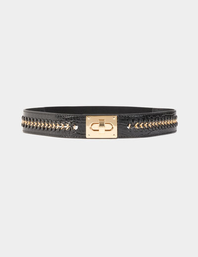 Brede elastische riem zwart vrouw