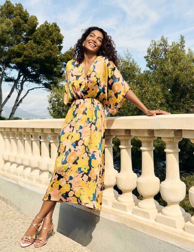 Robe midi droite imprimée multicolore femme