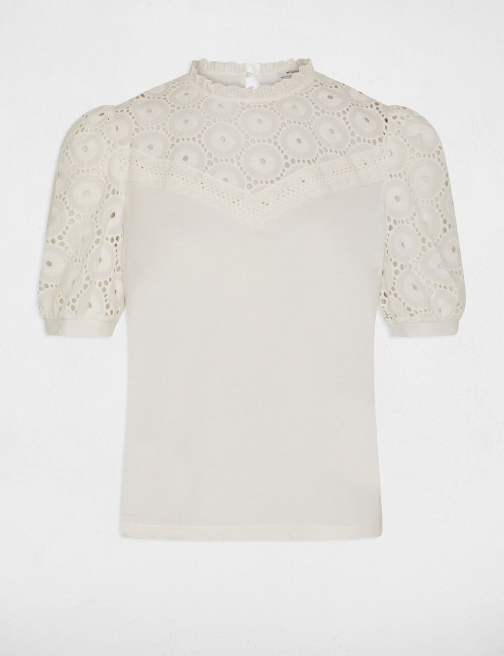 T-shirt manches courtes brod&eacute; ivoire femme