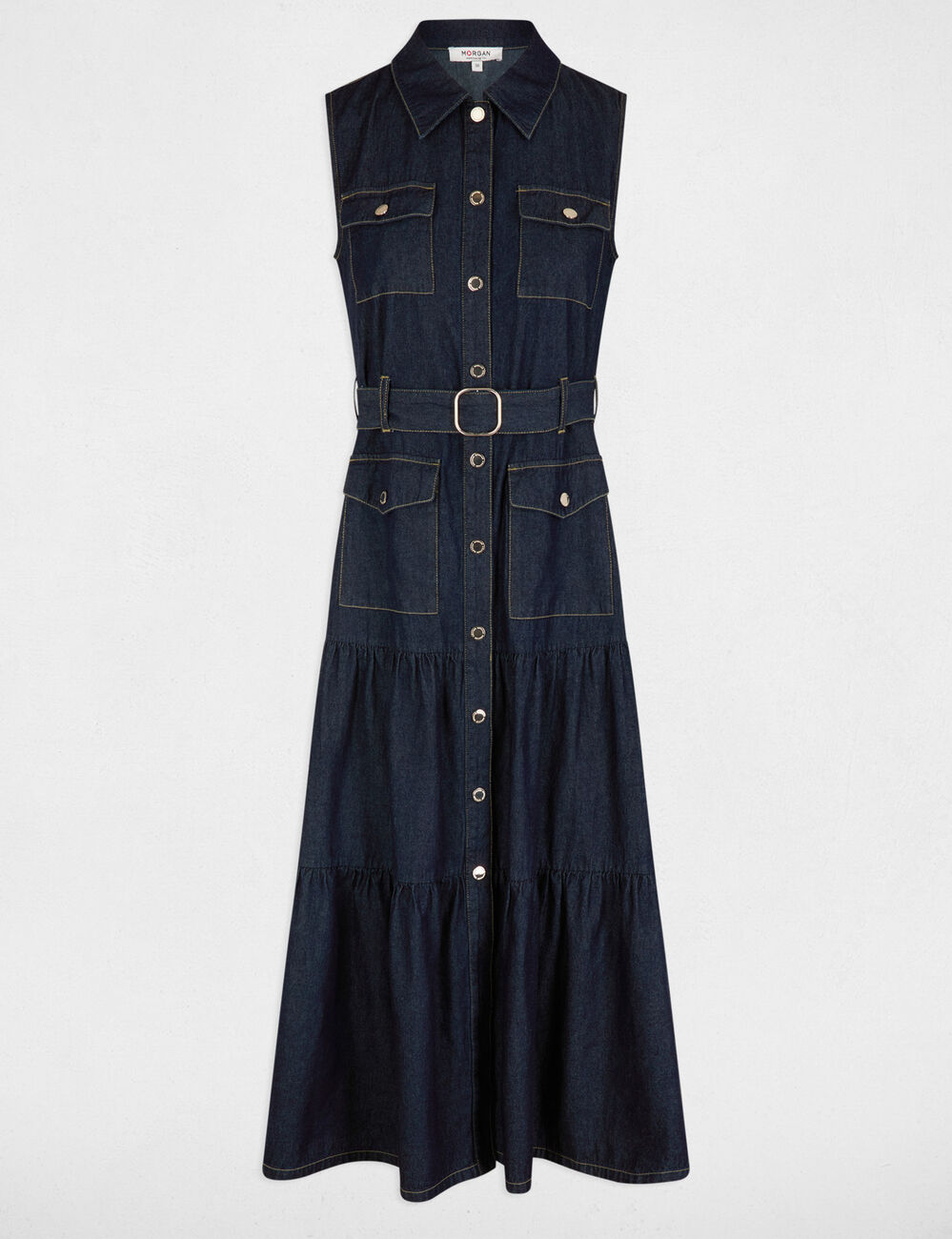 Robe longue droite en jean denim brut femme