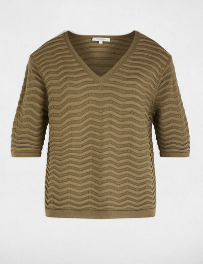 V-hals trui met 3/4 mouwen brons vrouw