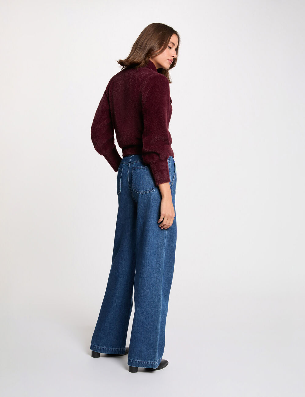 Gilet manches longues col à revers prune femme