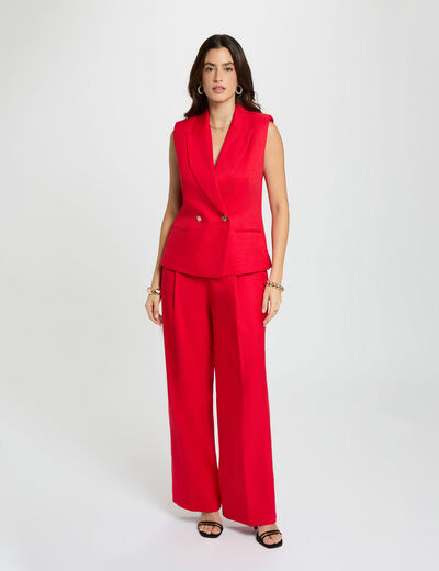 Pantalon taille haute large rouge femme