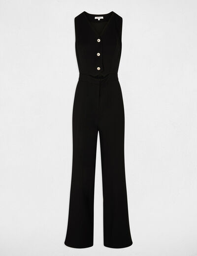 Lange jumpsuit met V-hals zwart vrouw