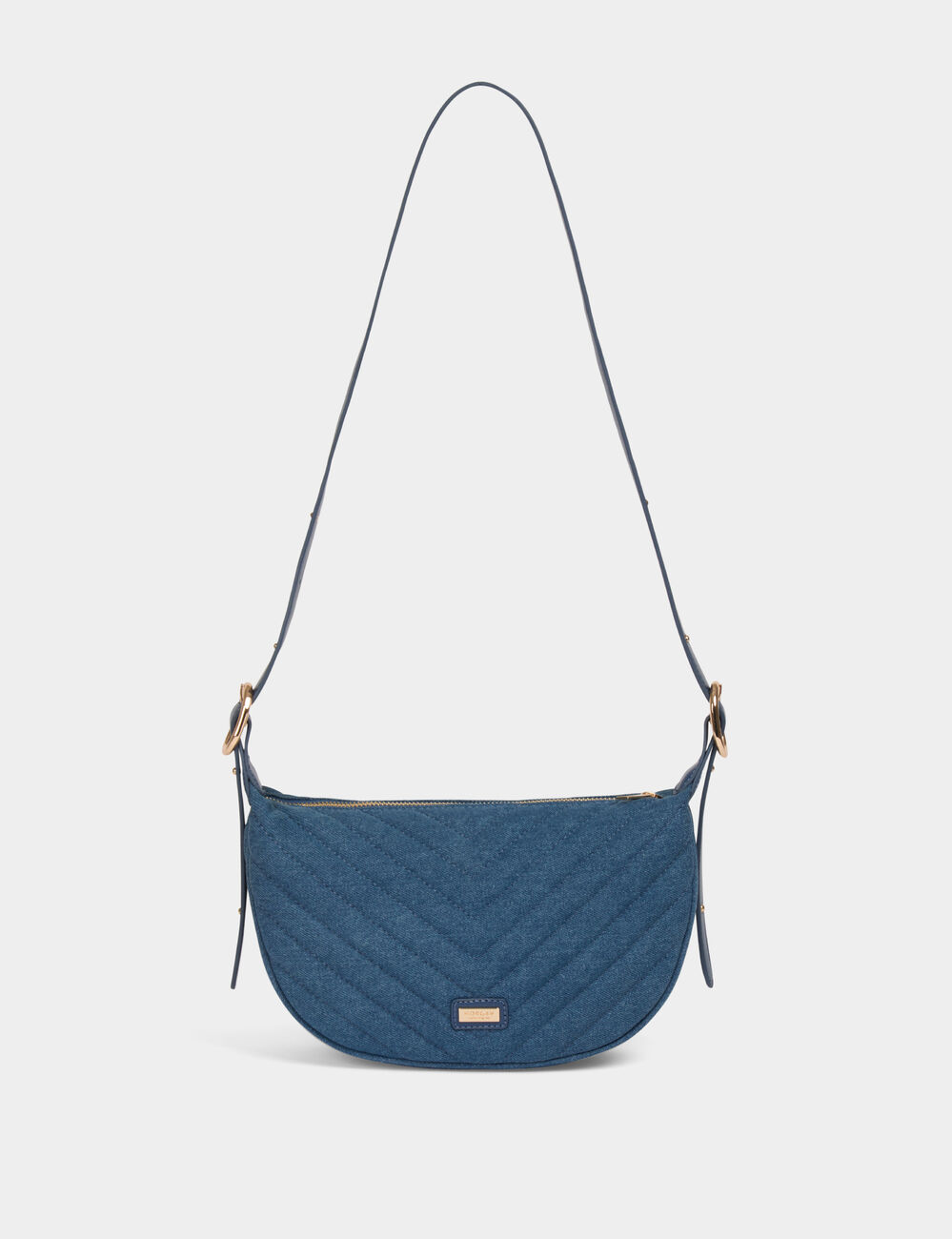 Halve maan tas met stiksels stone washed denim vrouw