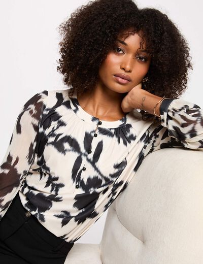 T-shirt voile manches longues blanc femme