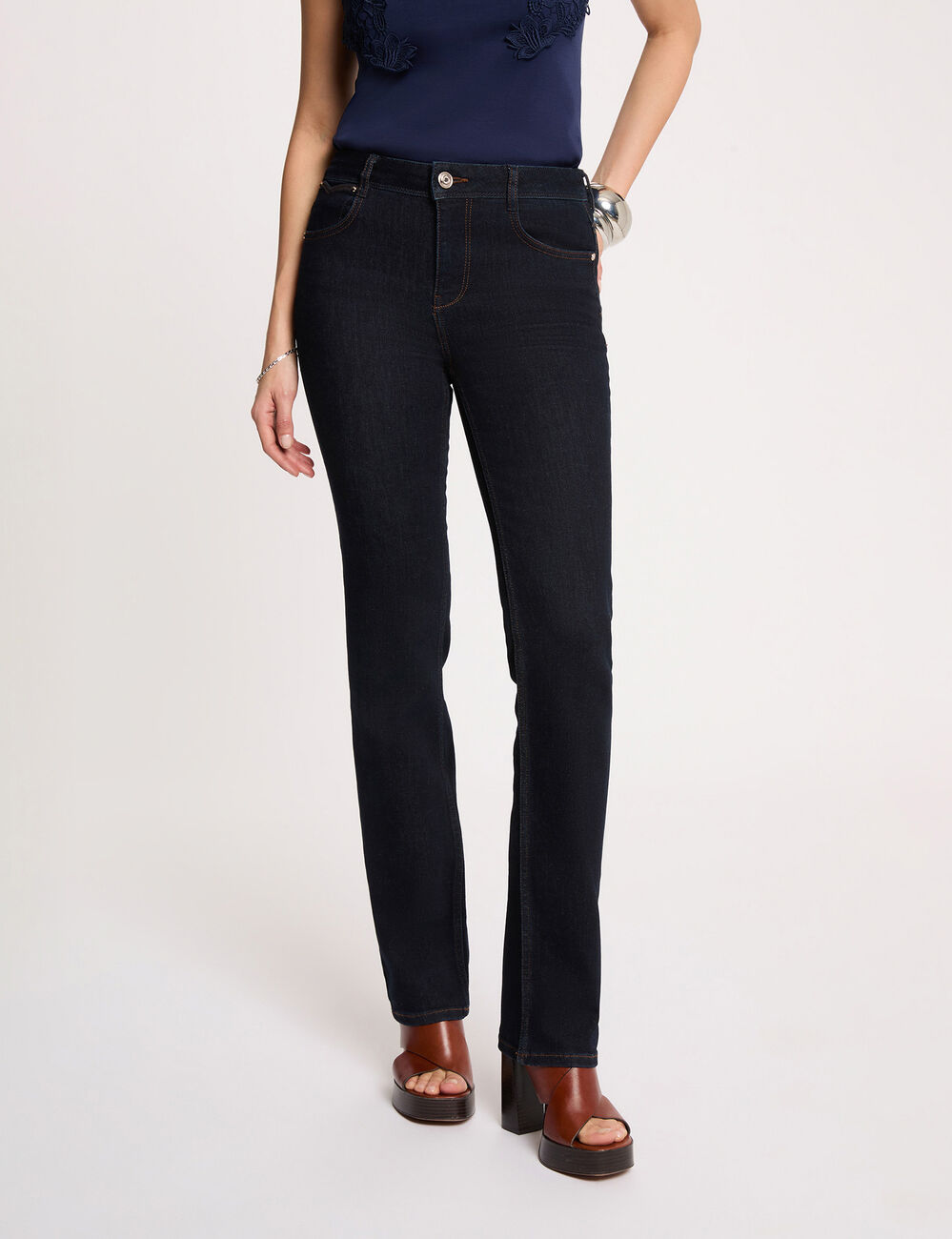 Jean droit taille haute denim brut femme