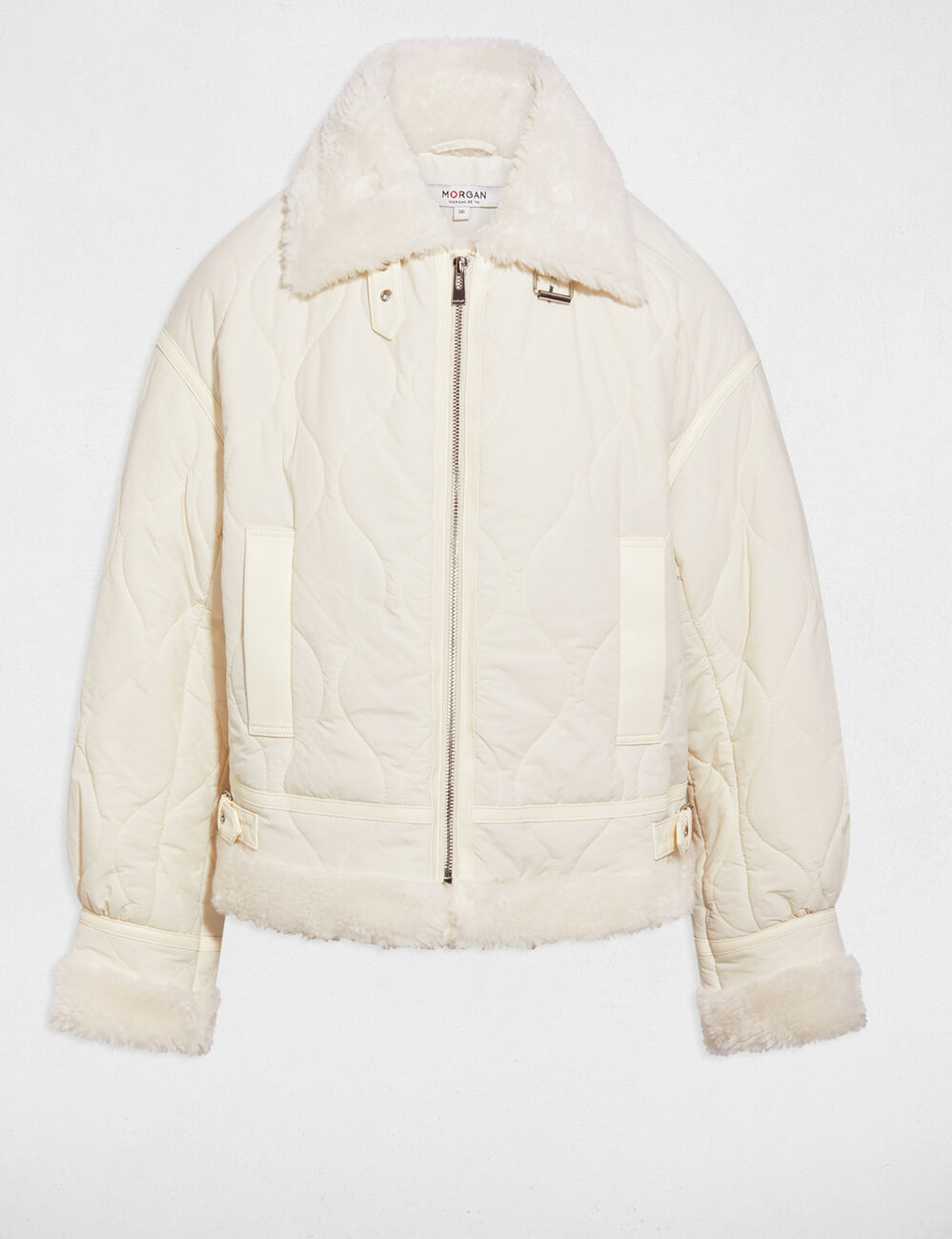 Getailleerde korte donsjas ivoor vrouw