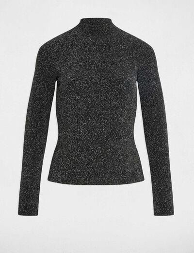 Kort T-shirt met opstaande kraag couleur argent vrouw