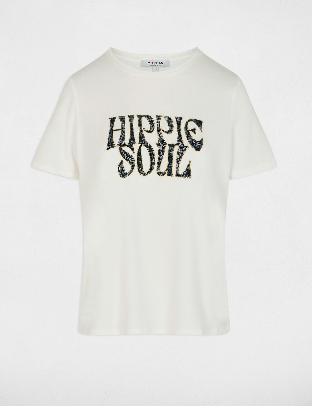 T-shirt met geborduurde pailletten helder wit vrouw