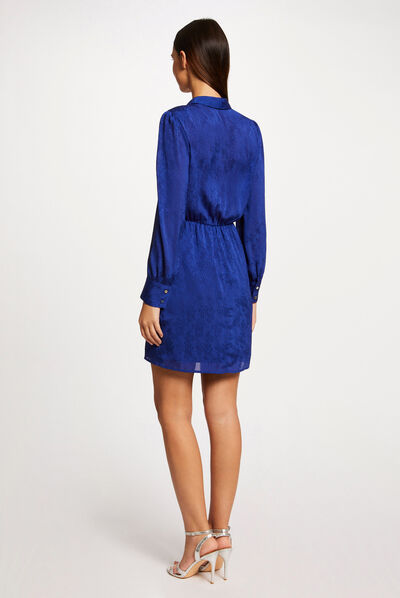 Robe droite drapée satinée imprimée bleu electrique femme
