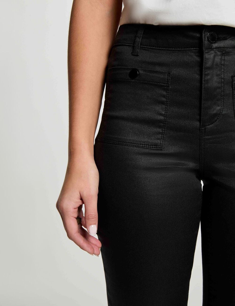 Bootcut broek met coating zwart vrouw