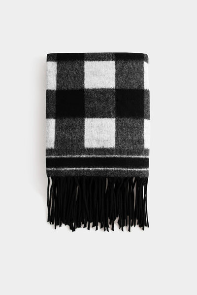 Poncho met ruitenprint zwart vrouw
